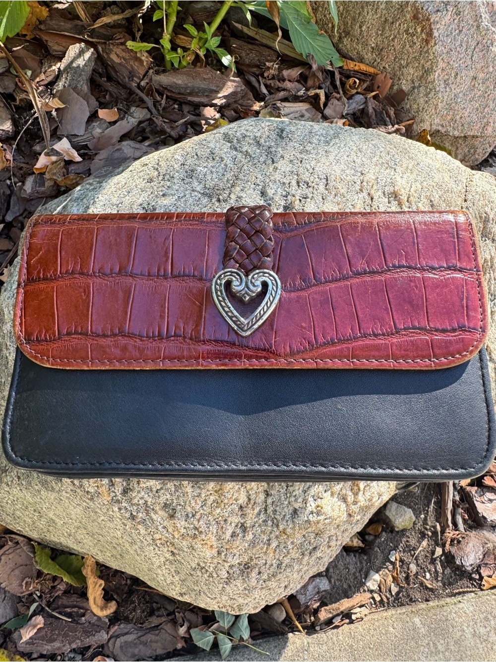 Brighton vintageLeather Heart-Accent Two-Tone Wallet Clutch - Brown & Black
